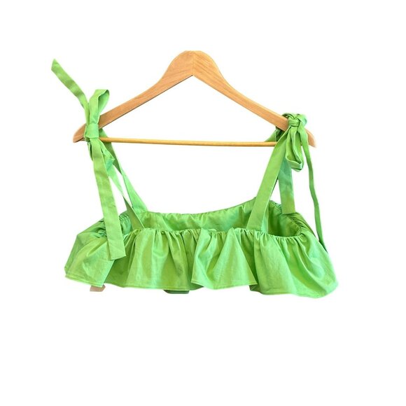 Camila Coelho Green Ruffled Tie-Strap Crop Top Sz M Revolve NWT Summer Coachella - Picture 3 of 7